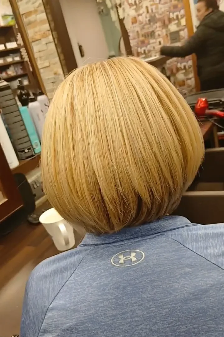short cut blond hair of a woman at a hair salon