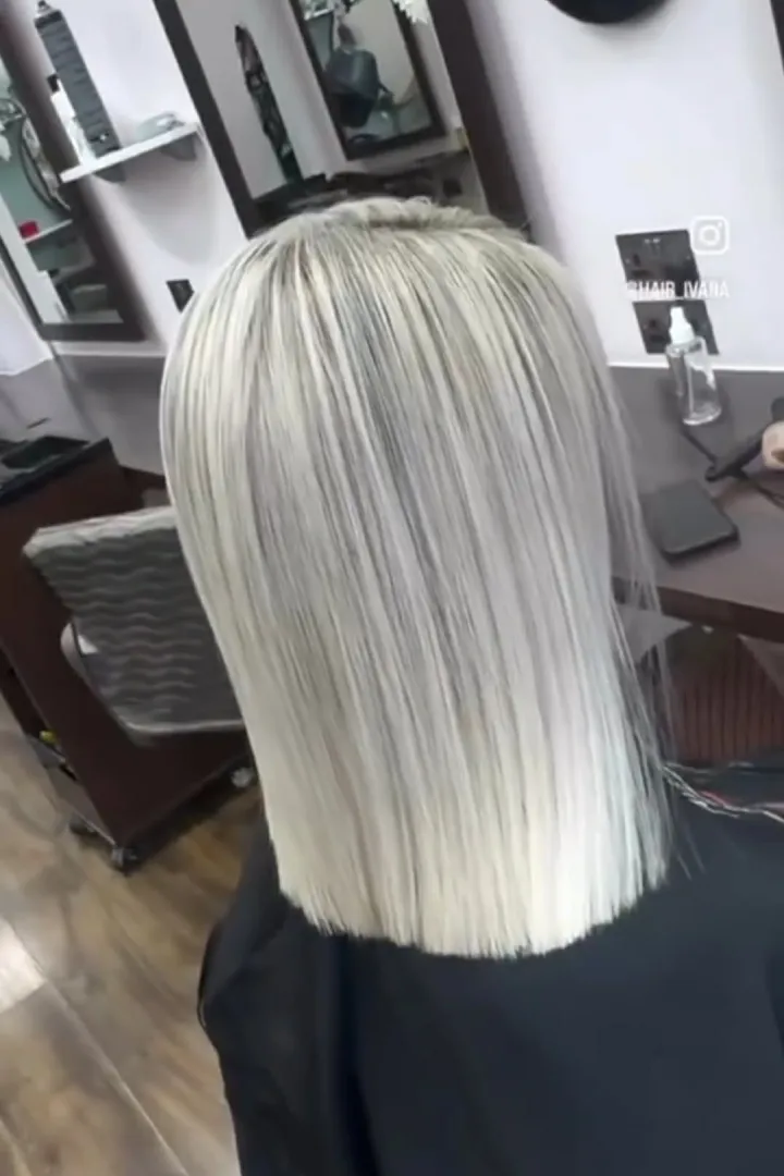 white blond hair of a woman at a hair salon