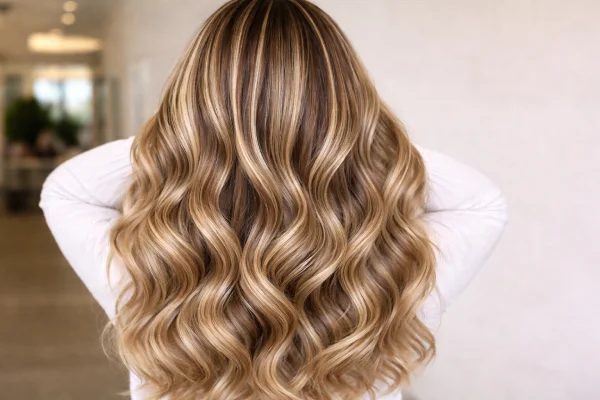 woman's blond highlights from the back